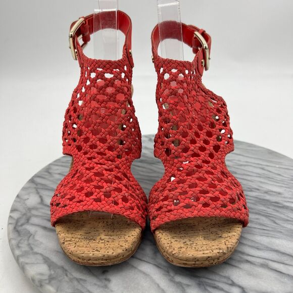 Donald J Pliner Heel Women 9 Sania Cork Caged Stiletto Slingback Pink Buckle - Picture 3 of 13